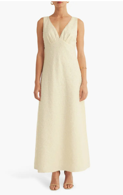 Embellished Beaded Sleeveless Maxi Dress Cream – NWT Formal Evening Gown – Large