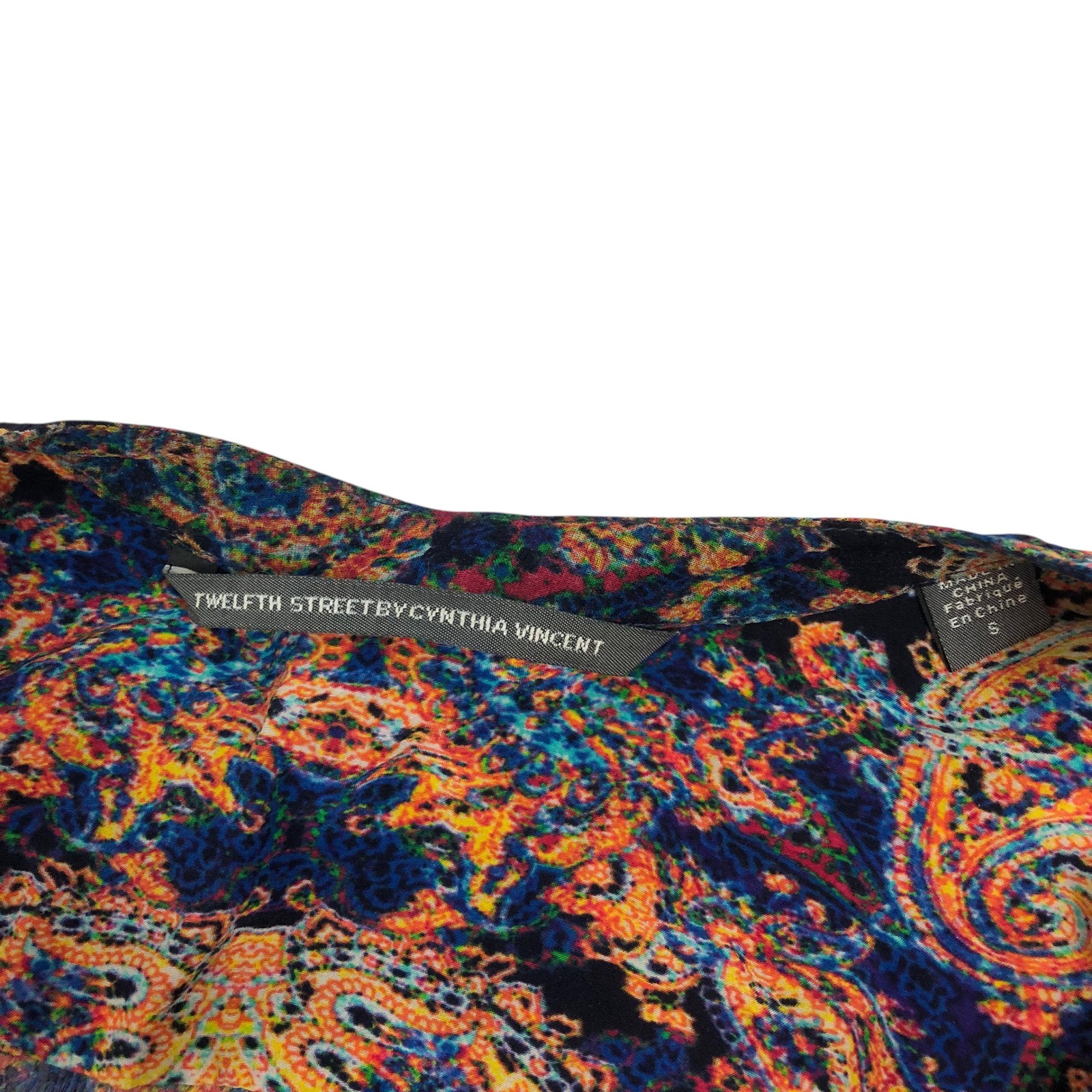 Twelfth Street Cynthia Vincent 100% Silk SHEER Paisley Print Mini Dress Small