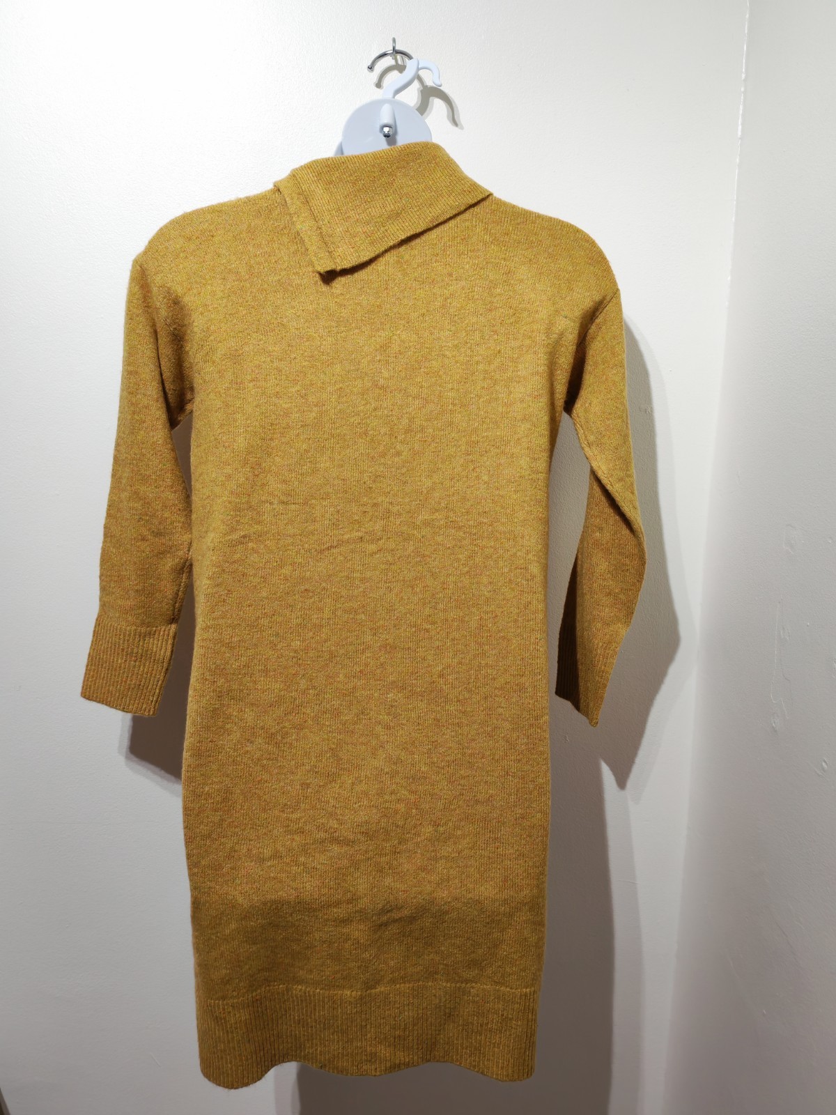 Monsoon mustard yellow brown knitted jumper dress M 14