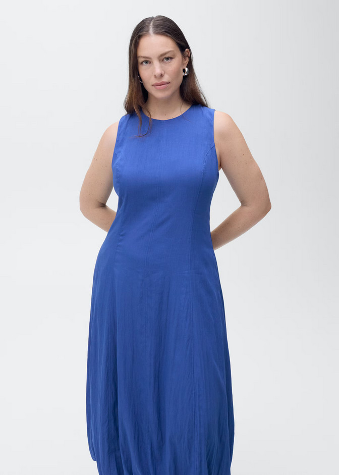 NWT MANGO MNG BLUE BUBBLE HEM A-LINE MIDI DRESS SZ S US 4