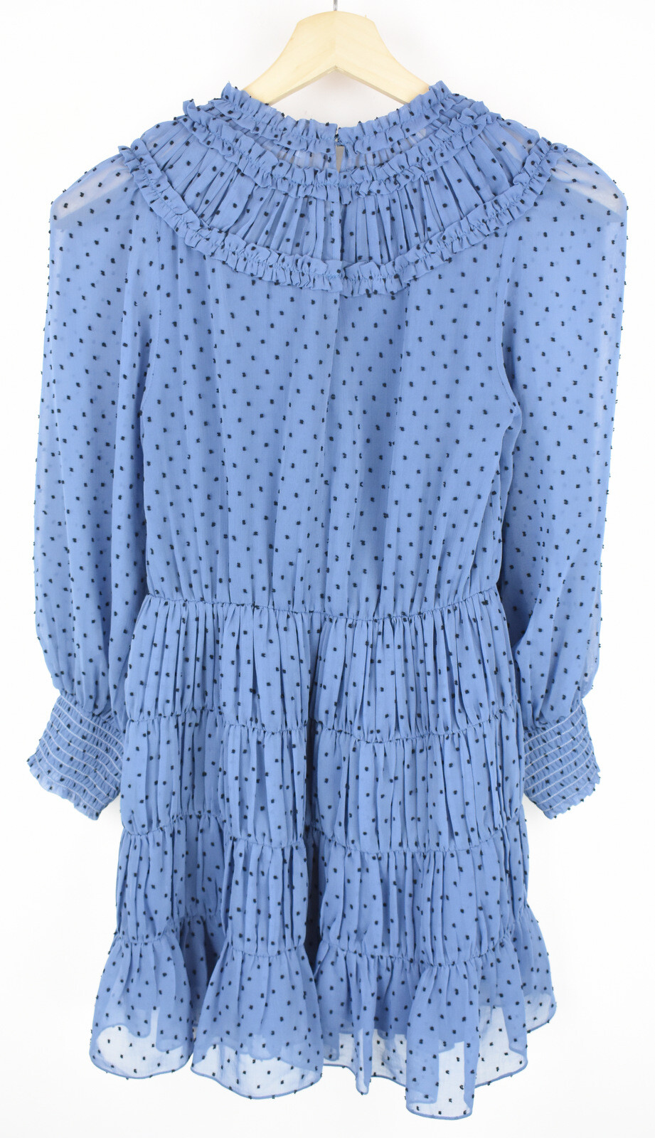 Sandro Gwen Dress Womens (EU) 40 Ruffled Polka Dot Printed Mini Blue