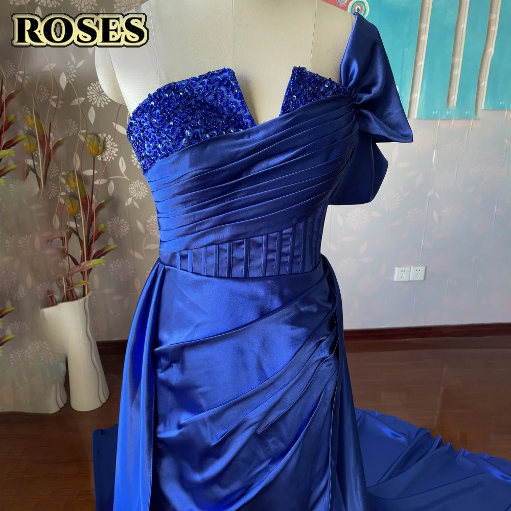 Red Side High Split Mermaid Evening Dresses One Shoulder Prom Dresses Stain