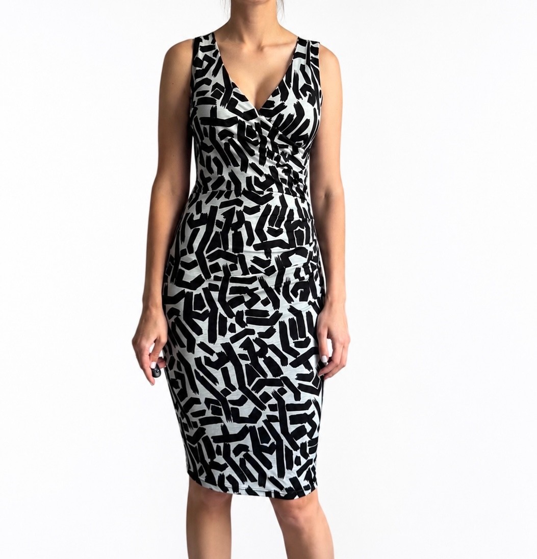 Essentiel Antwerp Midi Dress size S Tight Bodycon V-neck Knee length Gray/Black