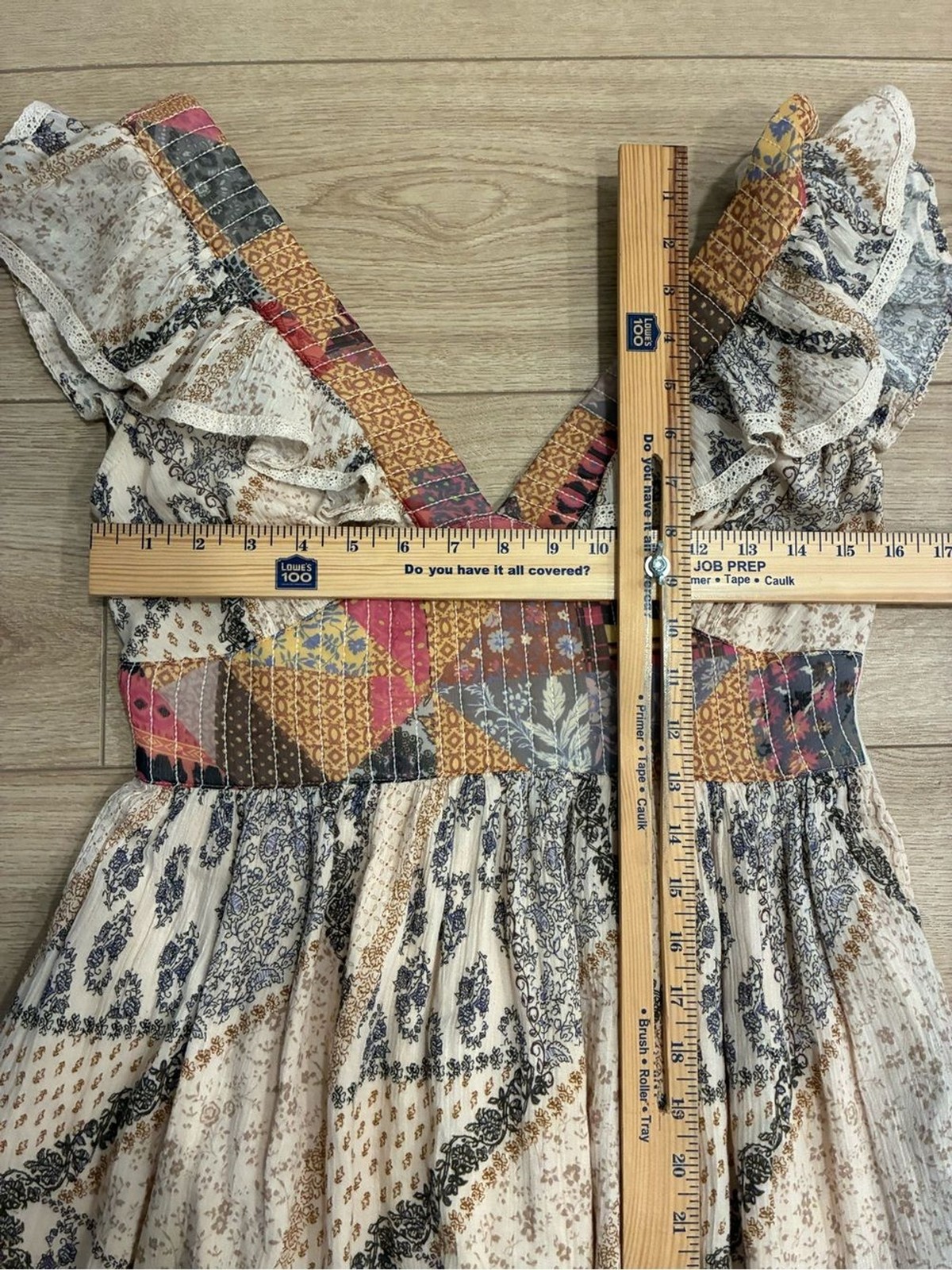Let Me Be x Anthropologie Quilted Ruffle Patchwork Maxi Dress Size XS *FLAW