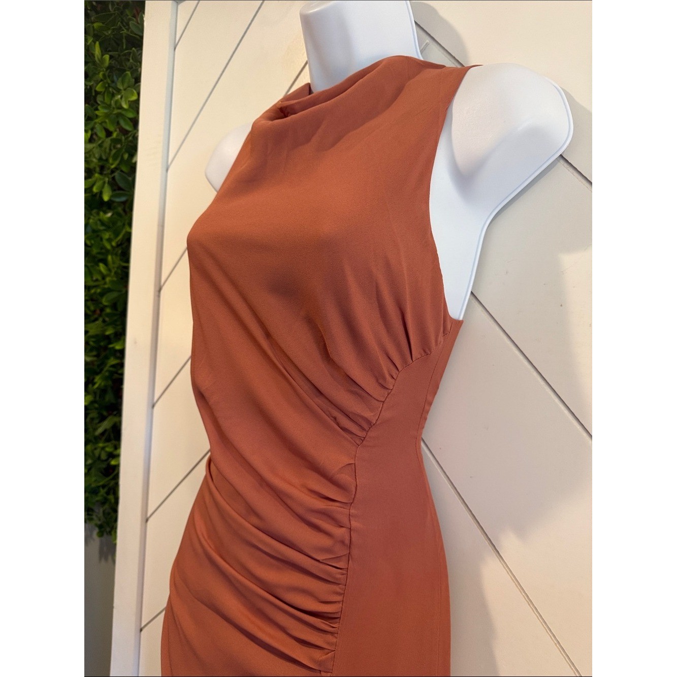 NWT-Mikaila Rusty Rose Cowl Neck Ruched Column Maxi Dress