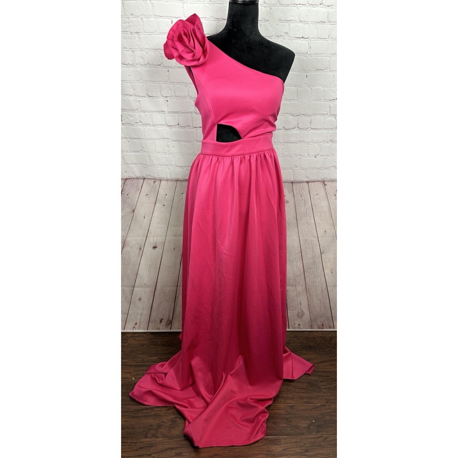 Miss Ord formal party prom wedding pink one shoulder long maxi dress, sz M, NWT