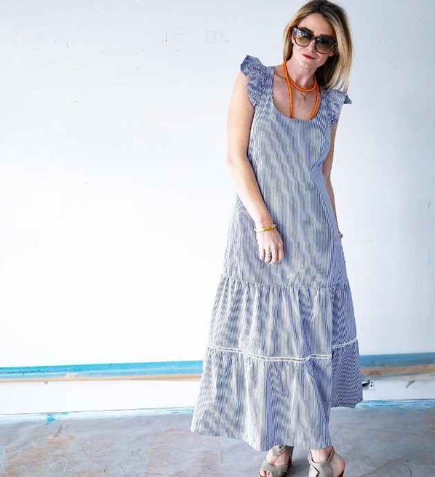 NWT Brooke Wright Cha Cha Maxi Dress Size Small Blue White Stripe Ruffled