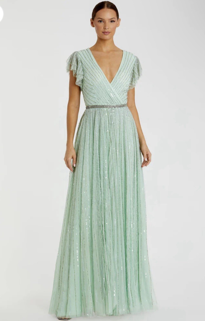 Mac Duggal 5502 Sz 18 Seamist Green Embellished Ruffled Cap Sleeves Gown $698