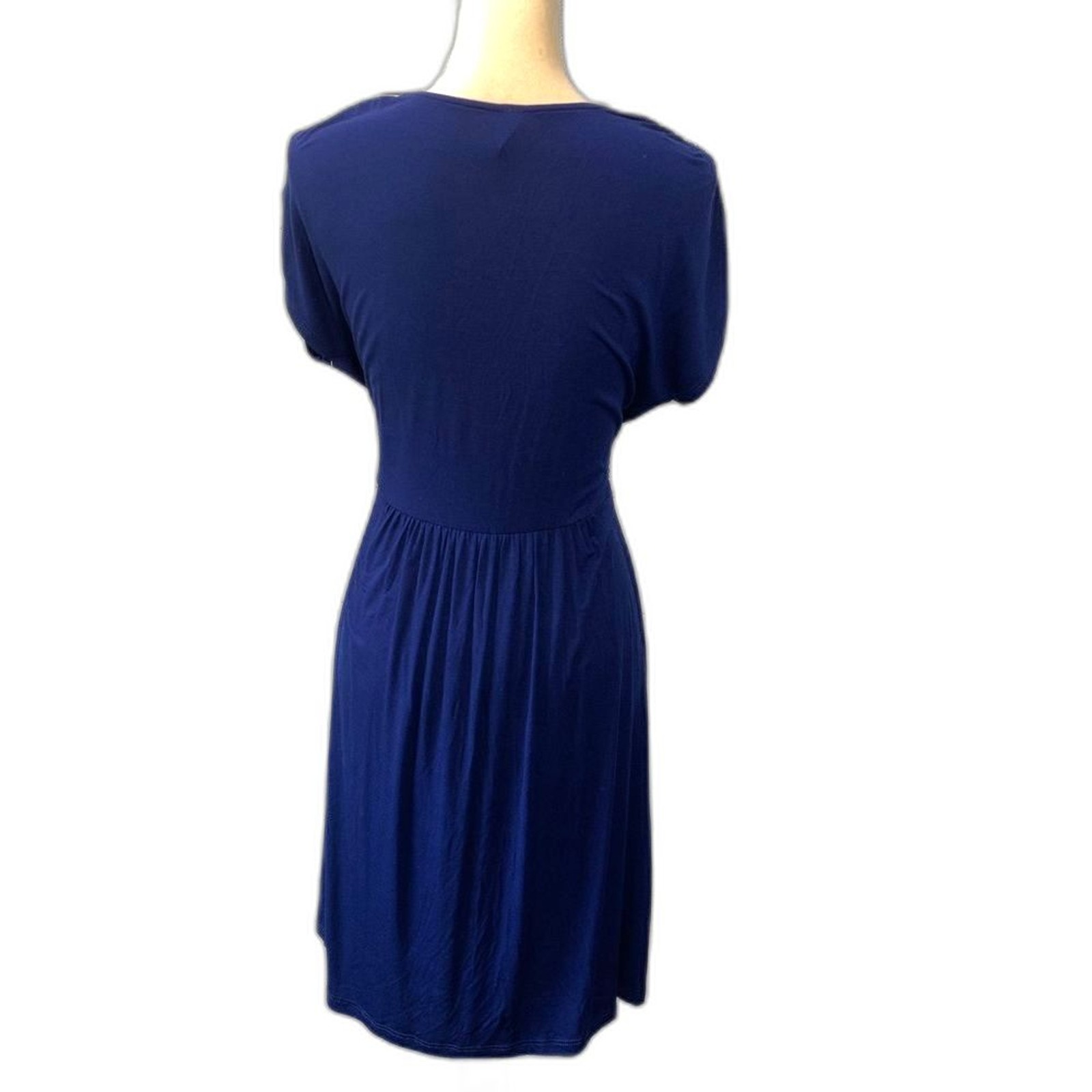 Gilli Navy Blue Empire Waist Dress Small NWT Stretch V Neck Cap Sleeve Mini