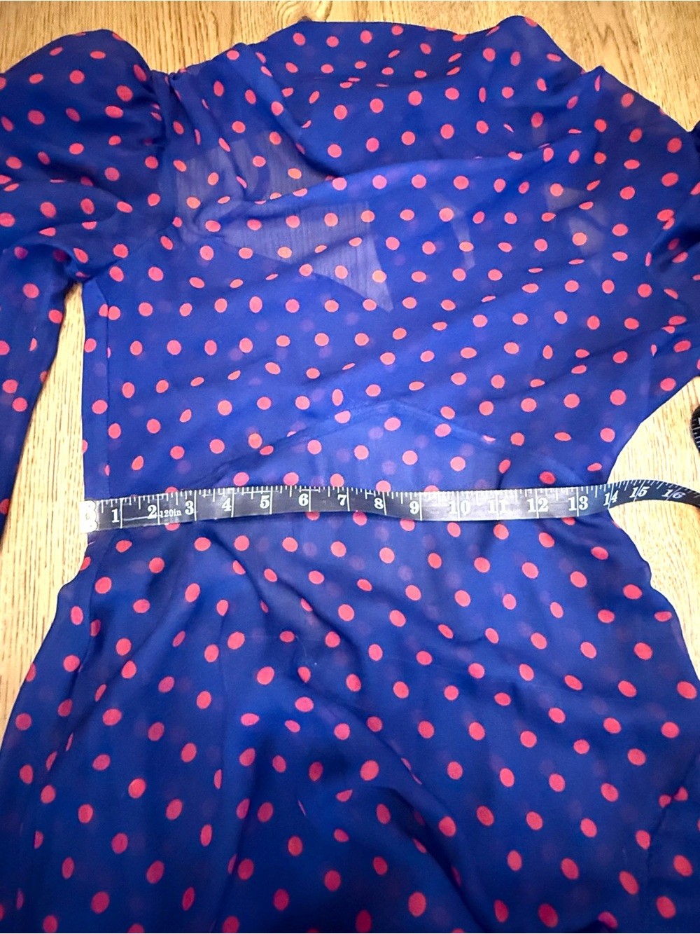 For Love & Lemons Navy Red Polka Dot Maxi Dress Puff Sleeve Side Slit M