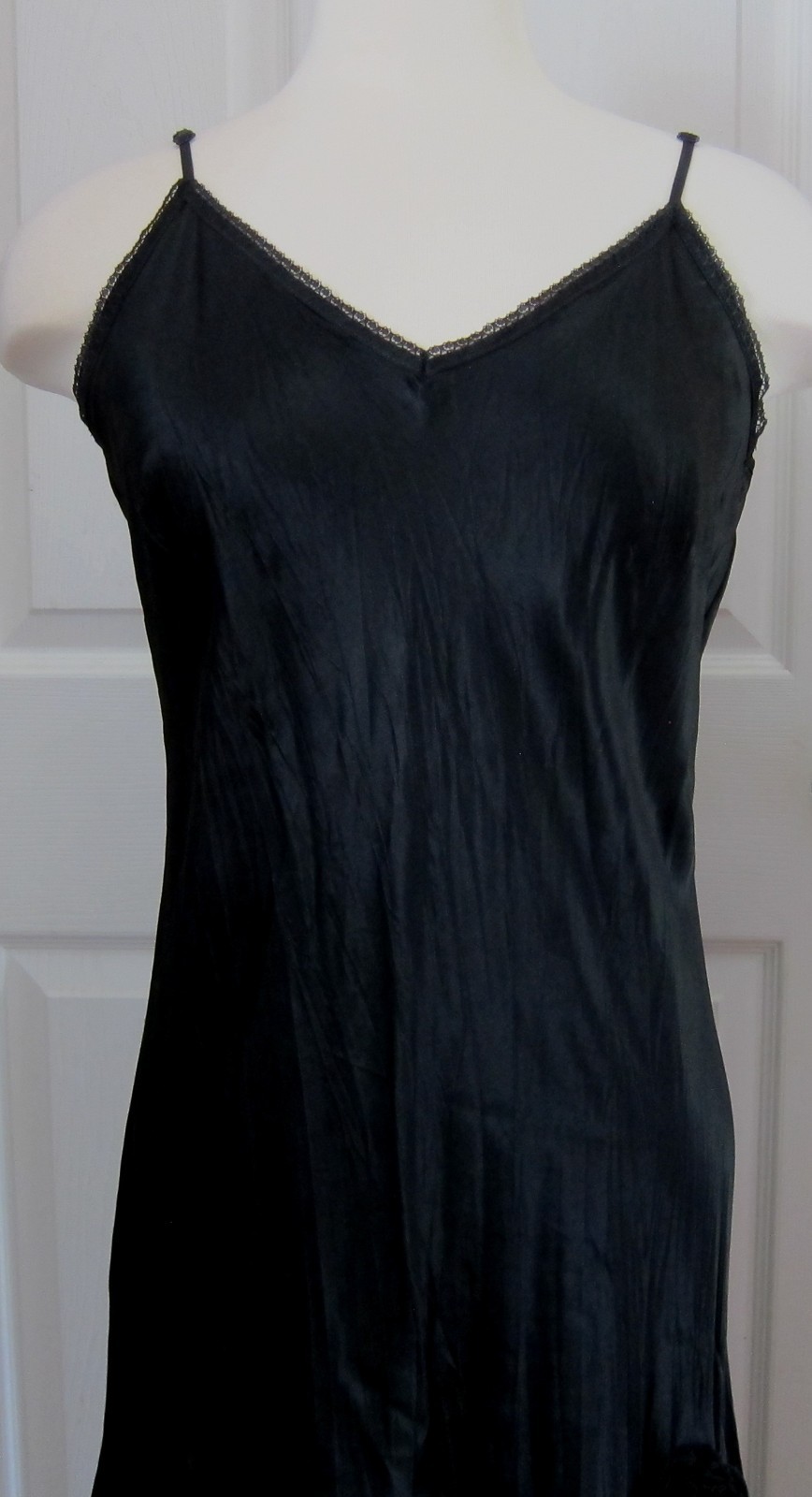 SEXY MAXI BLACK SLIP DRESS RUFFLED ROSES ADJUSTABLE STRAPS NEW W/O TAGS SZ L