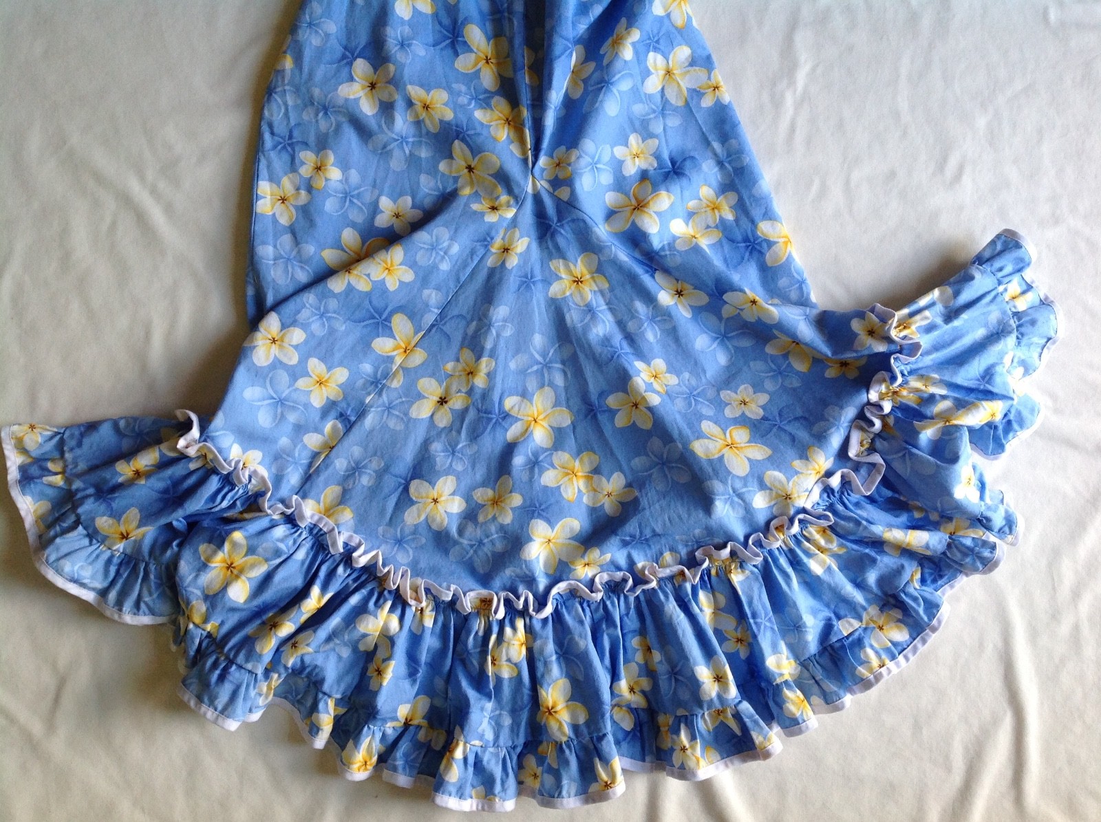 KY’s Hawaii Sz12 Junior Cotton Spaghetti Straps Ruffle Dress Blue Floral vintage