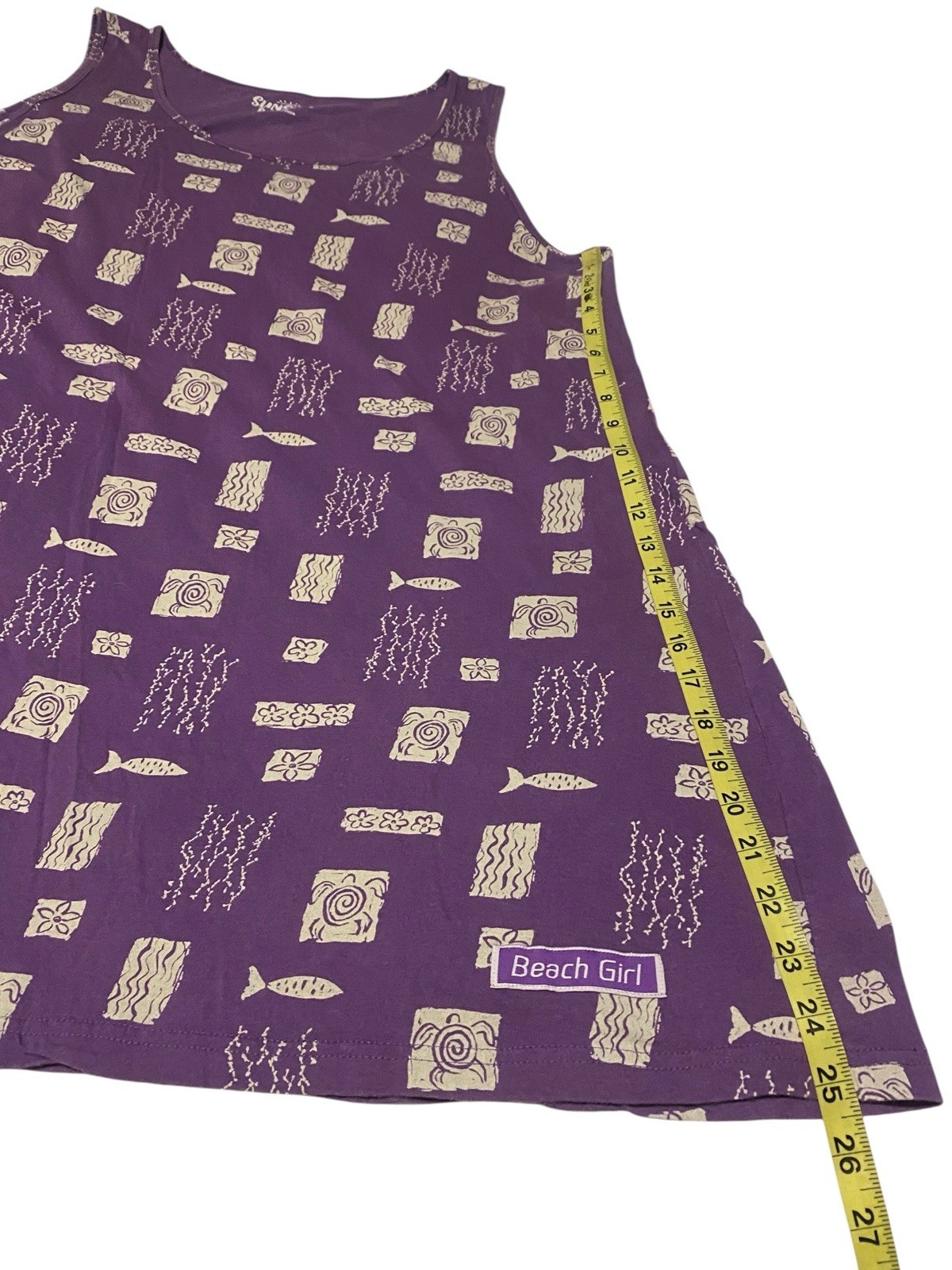Sunshine Raised Novelty Fish Tunic Mini Dress L/XL Purple 100% Cotton Beach Girl