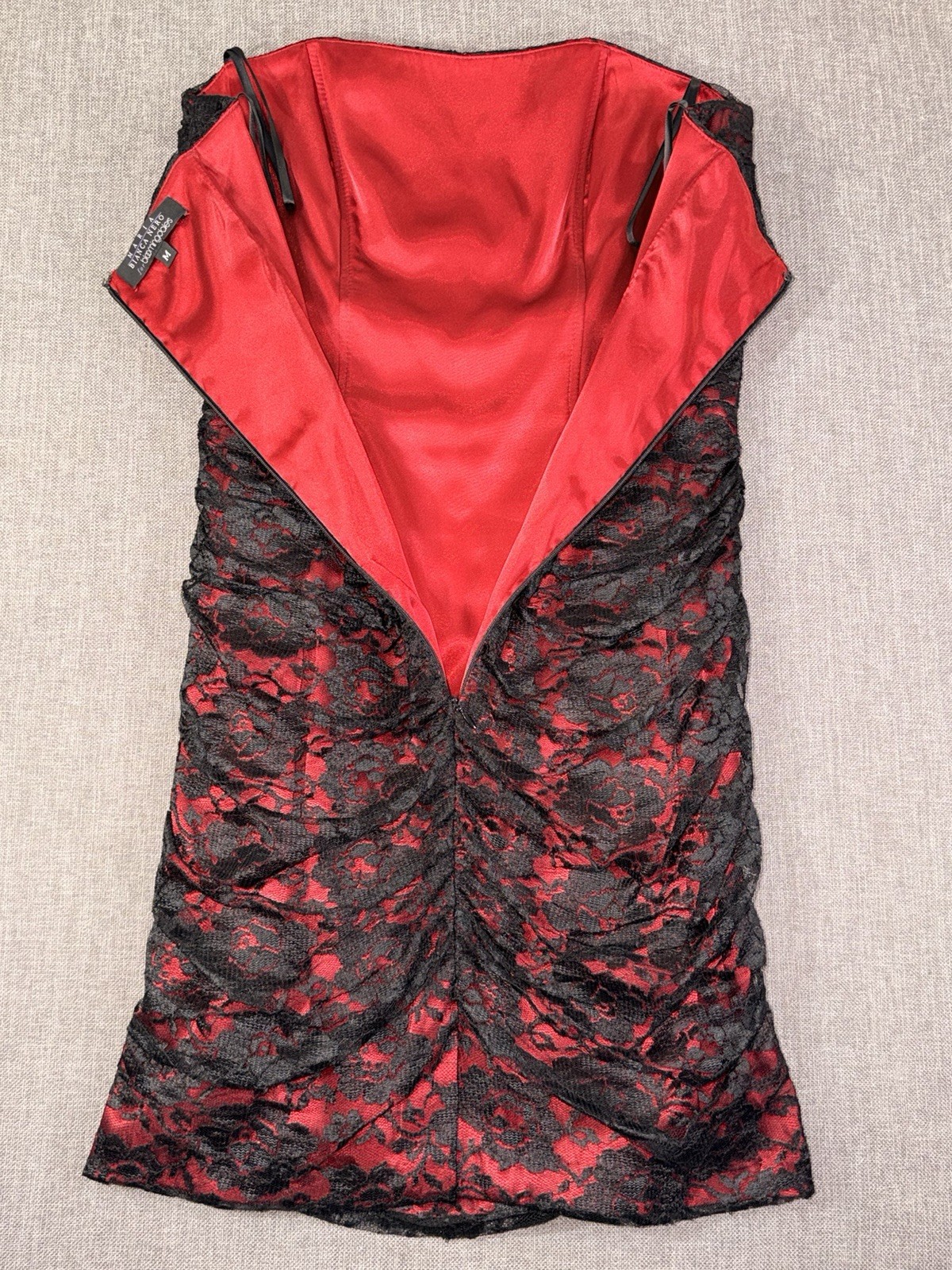 Maria Bianca Nero Vintage Red And Black Lace Dress Small Strapless Corset Size M