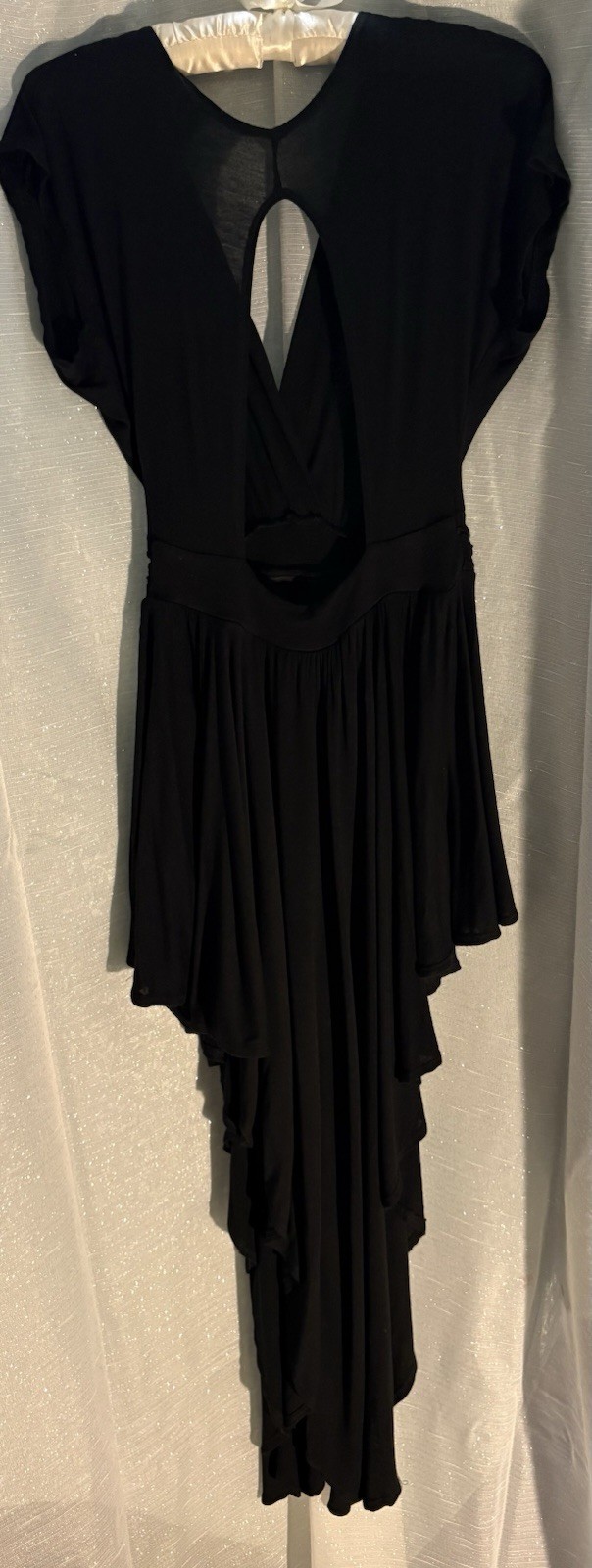 Canzone Black Plunging V-Neck Pleated Asymmetric Back Cutout Whimsigoth Dress