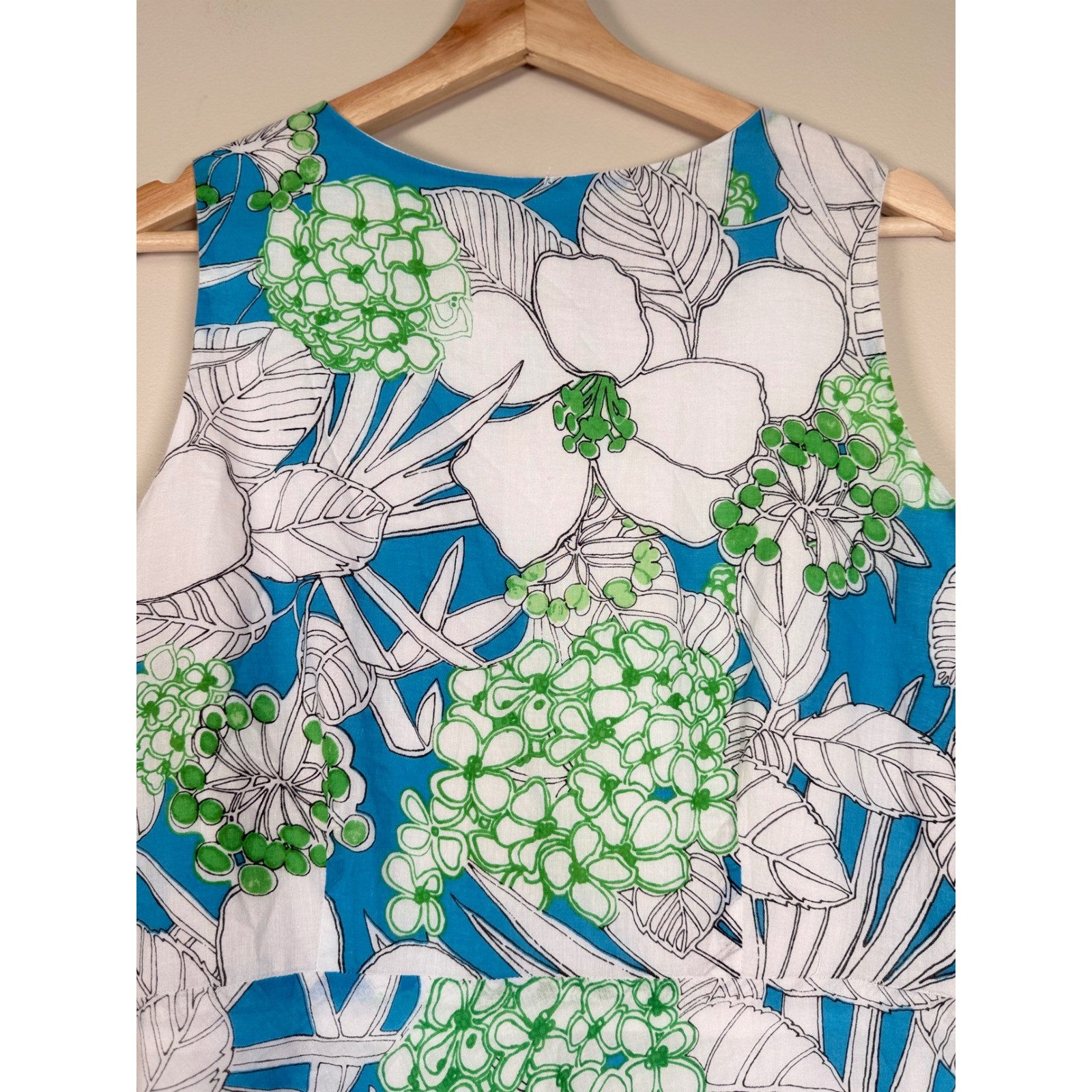 Caribbean Joe Womens Blue Green Tropical Floral Cotton Fit Flare Dress Size M
