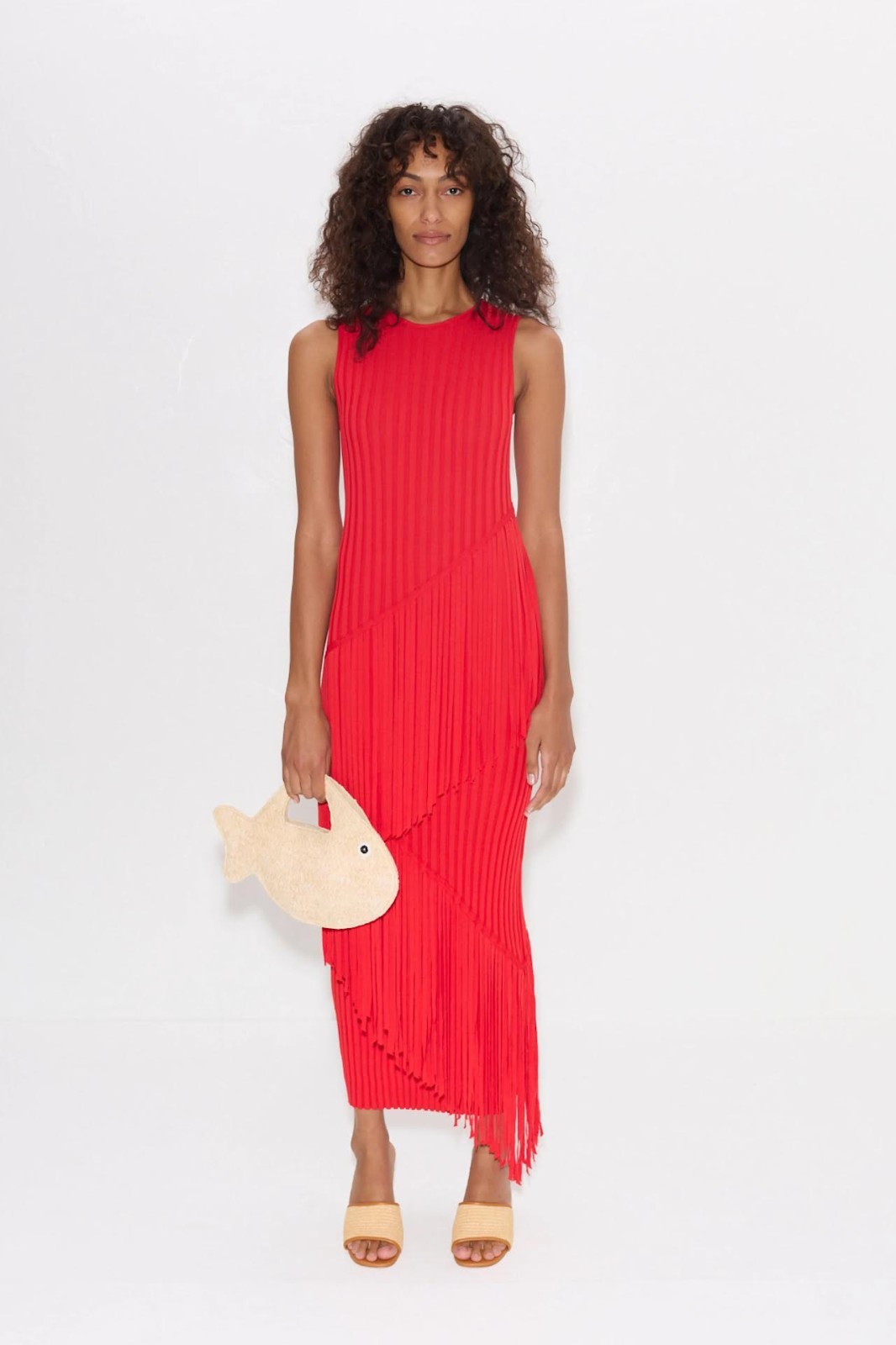 SIMON MILLER Spiral Knit Fringe Bodycon Maxi Dress Paprika S NWT Anthropologie
