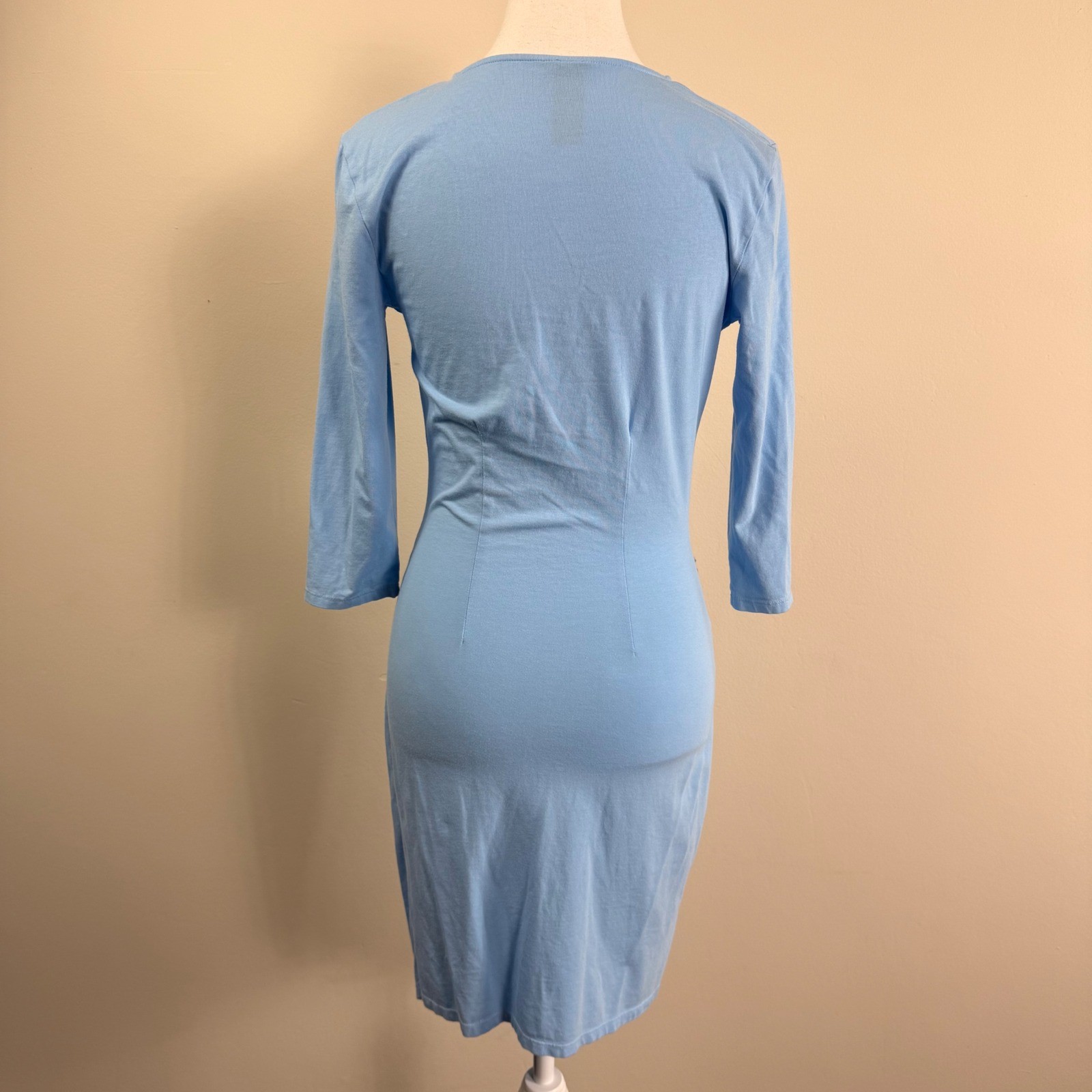 Bobi Los Angeles Womens Light Blue Ruched Faux Wrap V-Neck 3/4 Sleeve Dress Sml