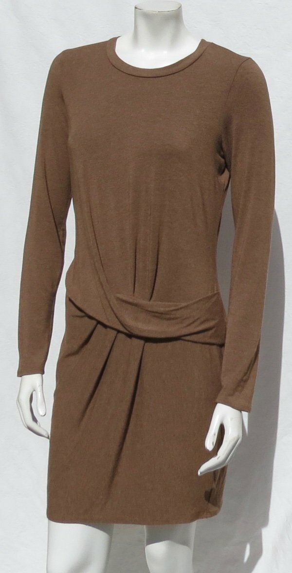 HEATHER USA Dress Super Soft Modal Knit Twist Front Long Slv Brown T Shirt sz M