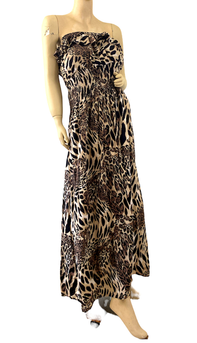 Love Heart Chesley Maxi Sleeveless Animal Print Brown Collarless Dress Size 2X