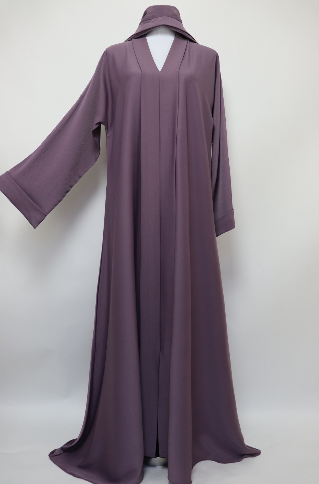 Dubai Abaya Closed Crinkle Semi Flare Umbrella Muslim Modest Dress Dusty Lilac
