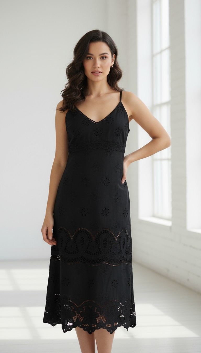 Hibis Lace Works Women’s Dress Eyelet Embroidered Black Beaded Sequin Size XL