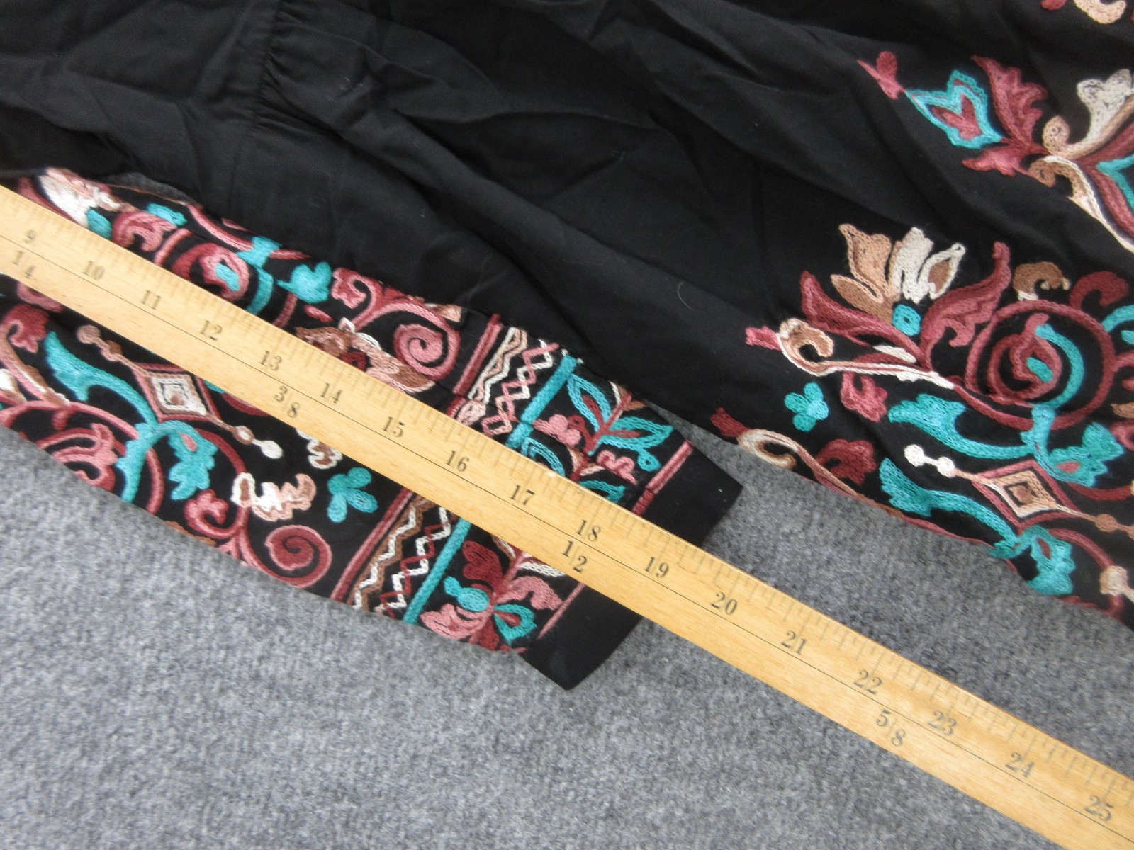 Floret Dress Womens Petite Small Black Embroidered Boho Trapeze Long Sleeve