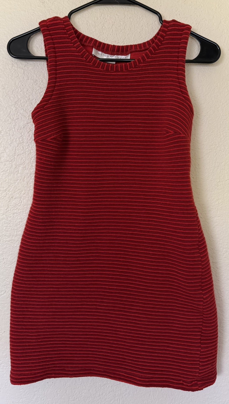 Lesley Evers 100% Wool Small Red Knit Striped Sylvie Mini Dress