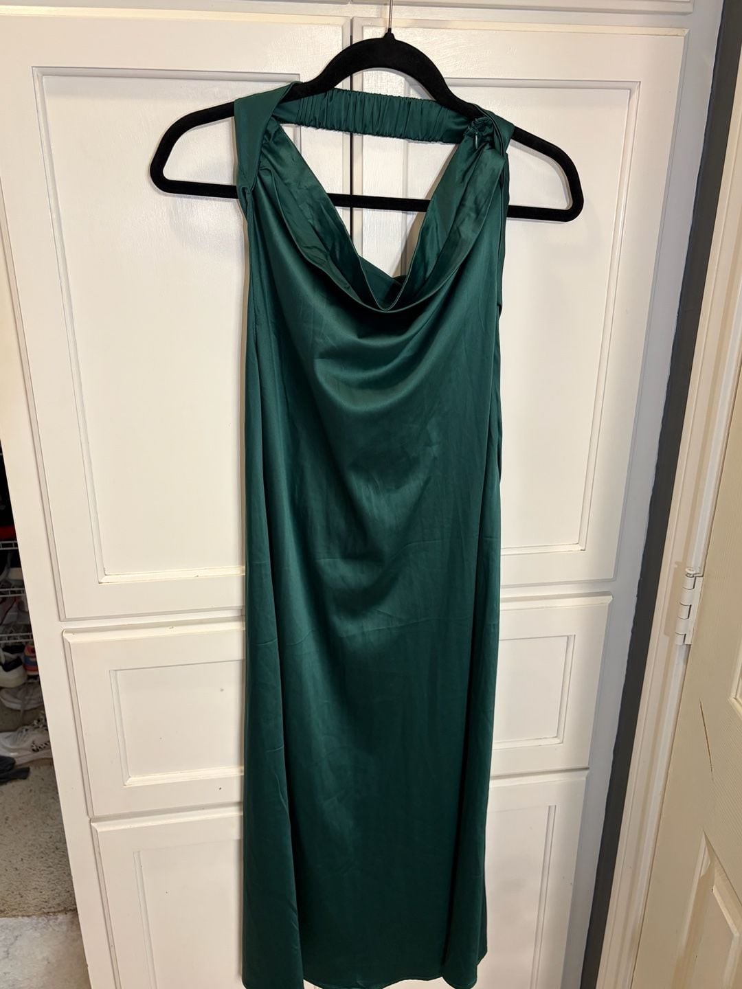 Merokeety Green Satin Cowl Neck Midi Dress Sleeveless Slip Dress Elegant Size S