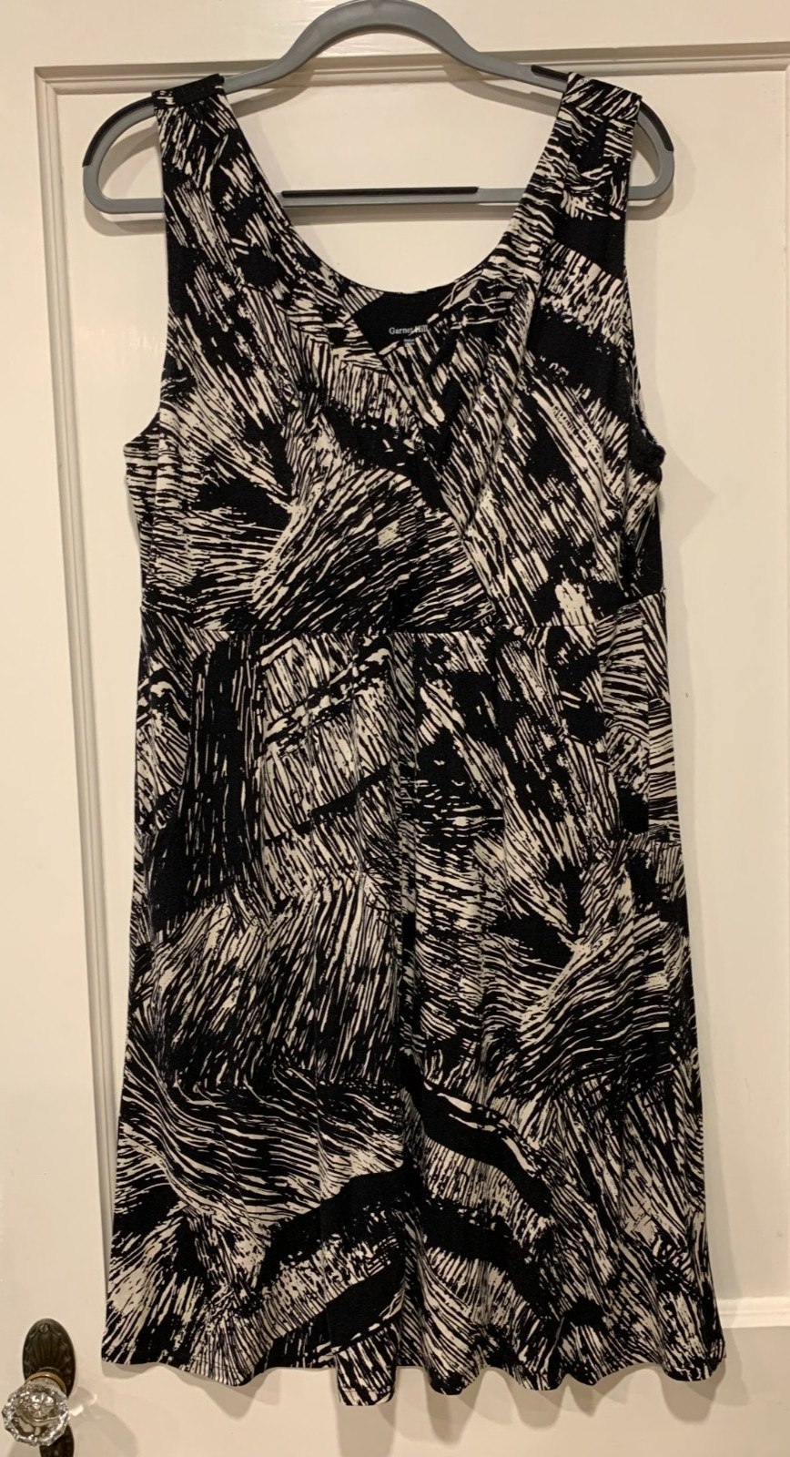 Garnet Hill Starlet Knit Dress Black Ivory Abstract Brushstrokes XL