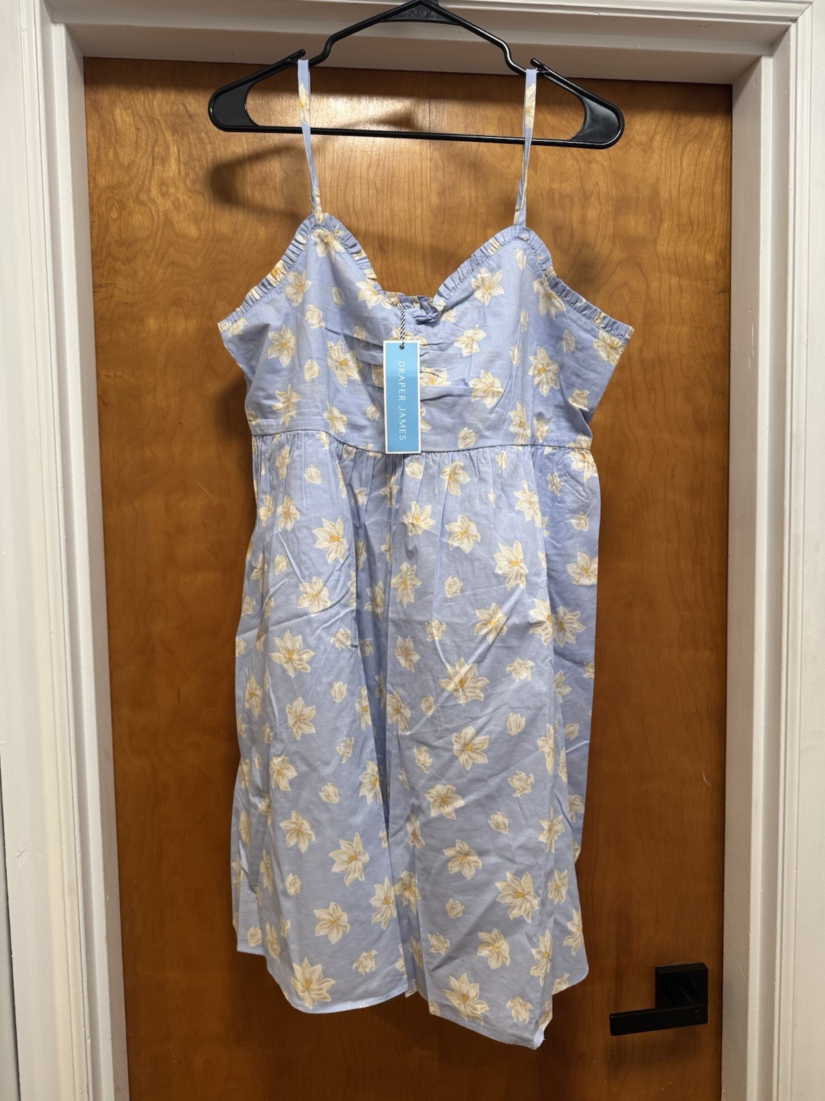 Draper James Blue Floral Smocked V-Neck A-Line Knee Dress Size L