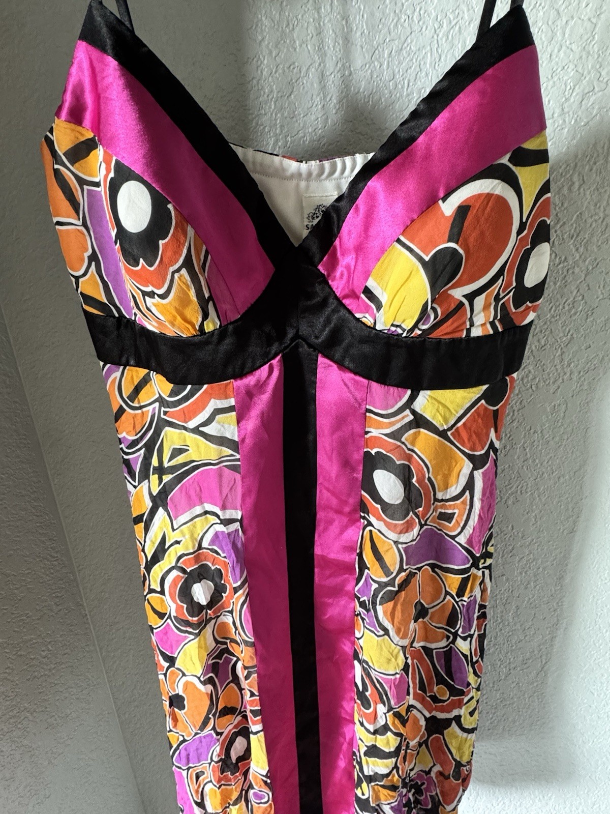 Sangria 100% Silk Dress Floral Multicolor V-Neck Spaghetti Strap Size 8