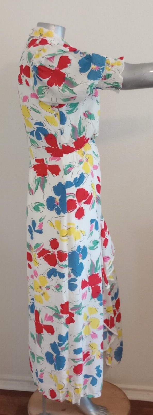 NWT WOMAN RIXO MAXI CASCADE RUFFLE DRESS Size 14 Mock Neck Puff Short Sleeve