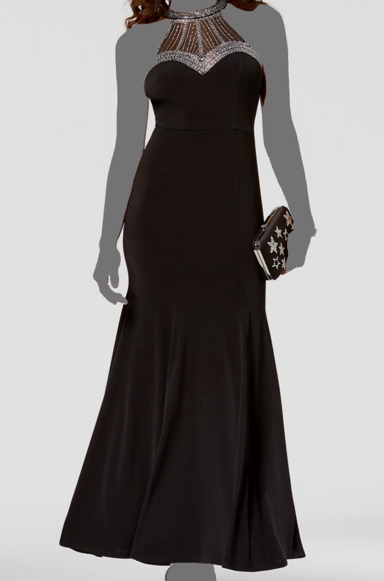 Say Yes To Prom Women’s Black Embellished Maxi Halter Gown Juniors Size 15