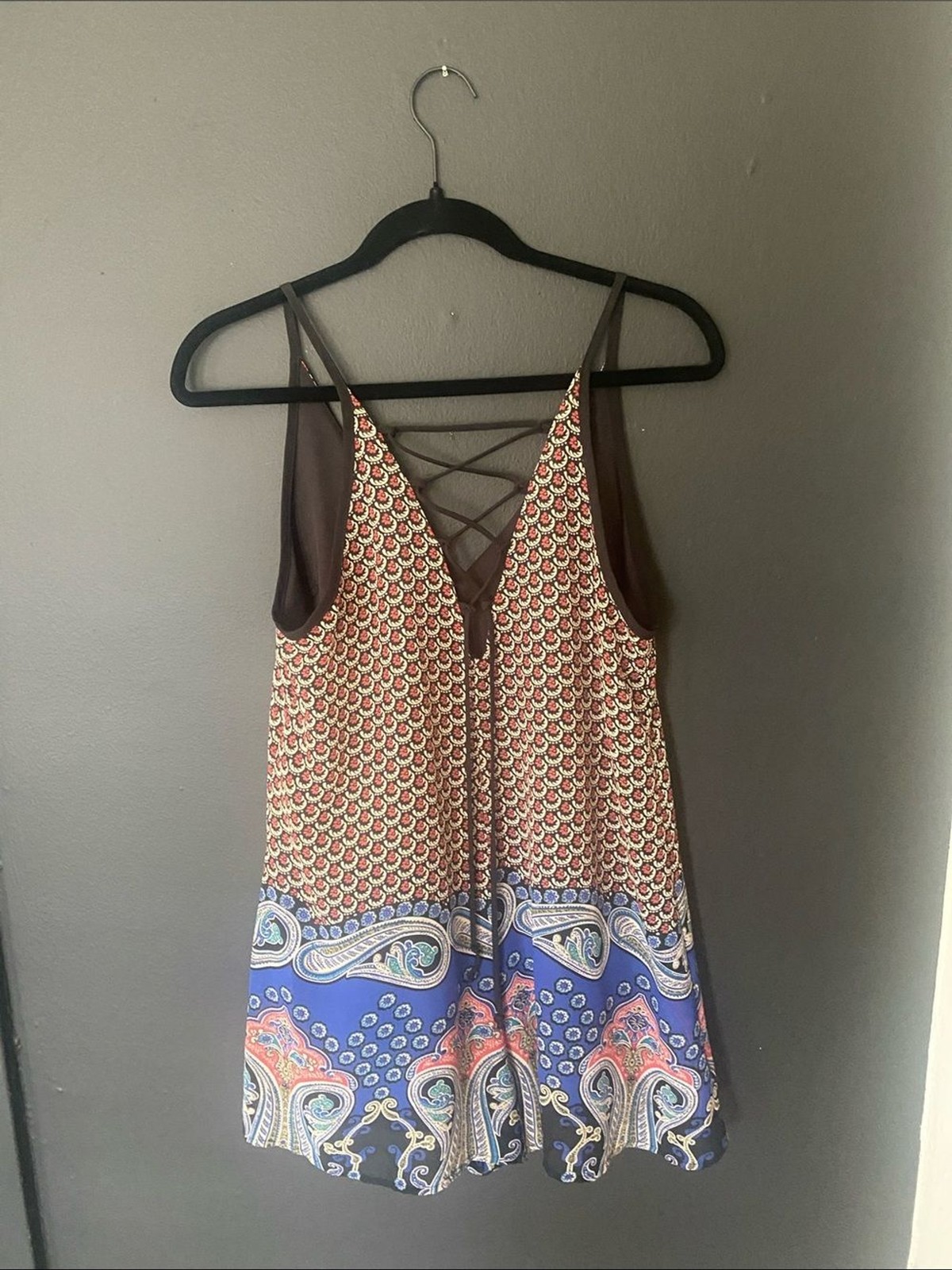 Boho Paisley Strappy Mini Dress Romper – Black, Burgundy, Cream