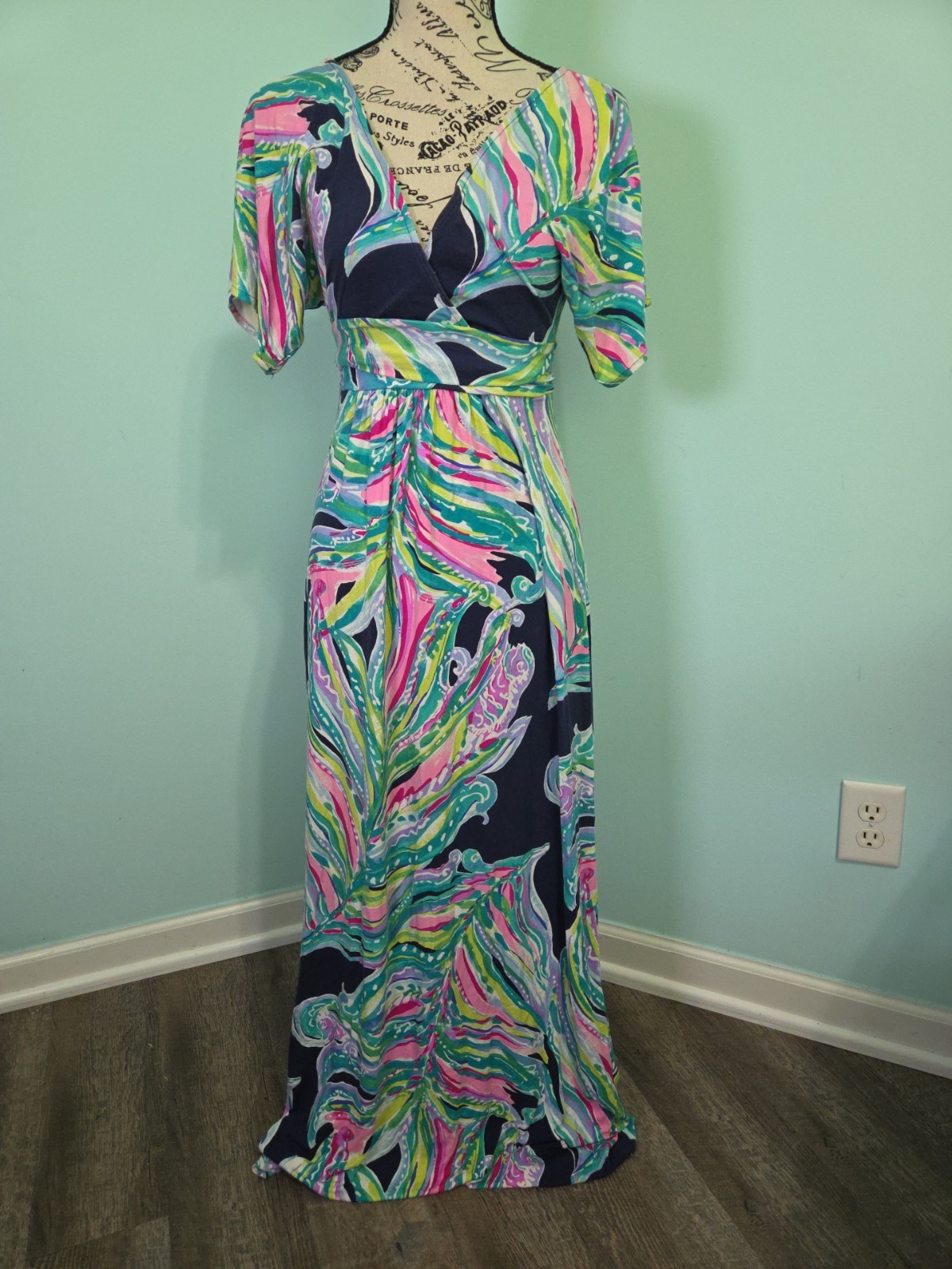 LILLY PULITZER PARIGI MAXI DRESS *DON’T LEAVE ME HANGING* small navy