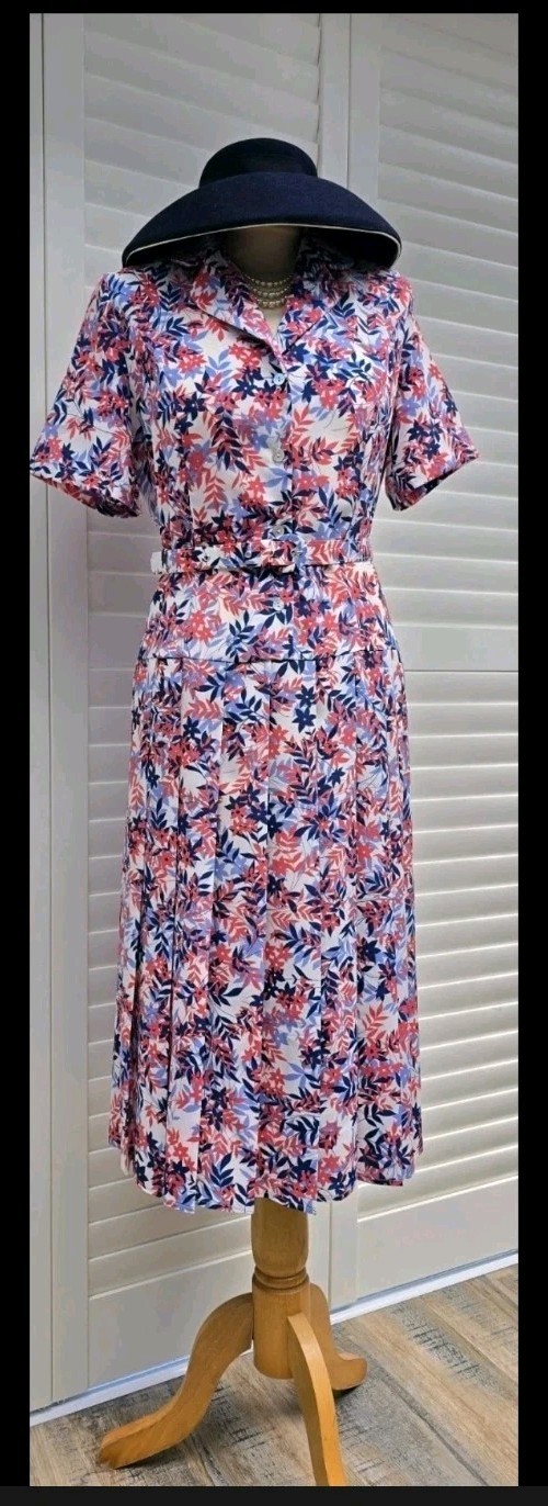 Vintage 1940s 1950s Style Red White Blue Home Front Tea Dress Size 10 12 Eastex