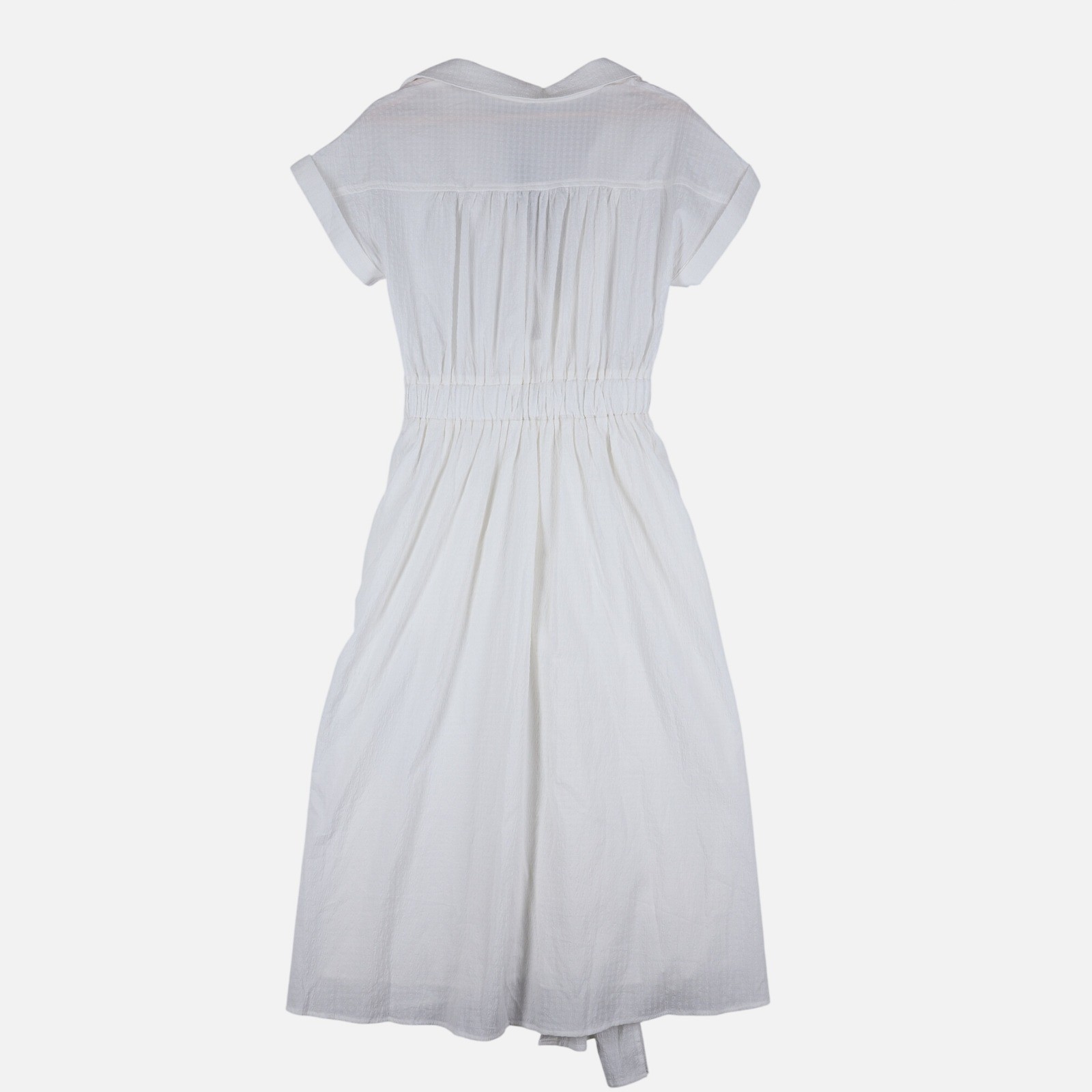 Lulus White Tie-Front Seersucker Midi Dress Short Sleeve Button Front Womens S