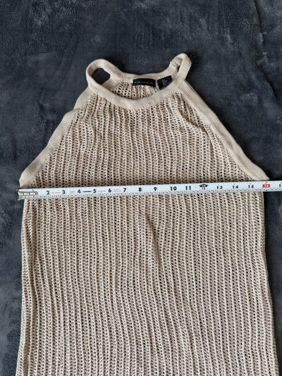 Tahari Beige Open-Knit Crochet Halter Cover-Up Women’s Dress – Size Small.