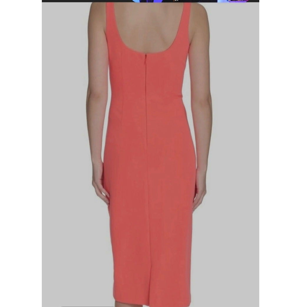 NWT Vince Camuto Coral Square Neck Side Ruched Bodycon Midi Dress Size 10