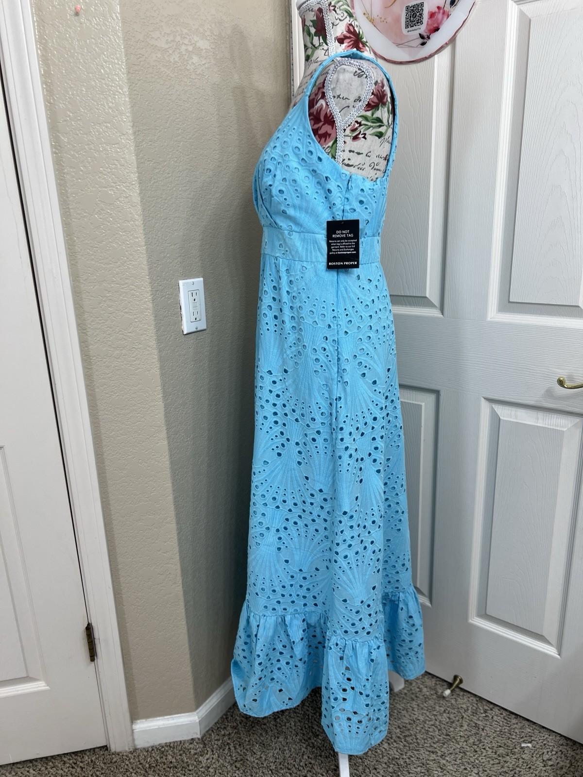 Boston Proper Eyelet Surplice Ankle Length Dress Size 8 Blue Color NWT