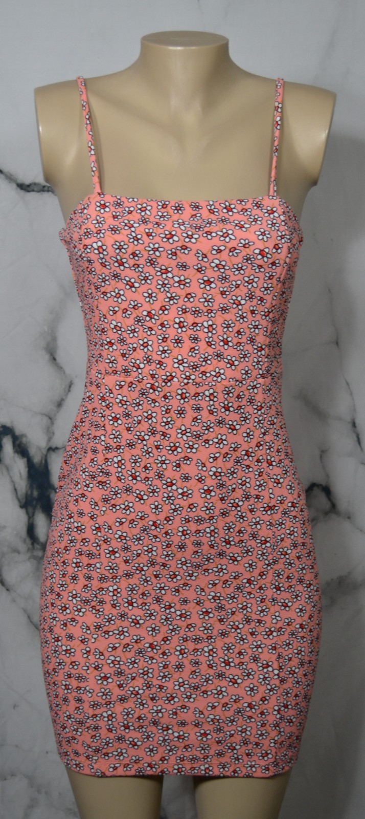 RIO Pink Multicolor Floral Print Spagheti Strap Dress Small Lined Bust