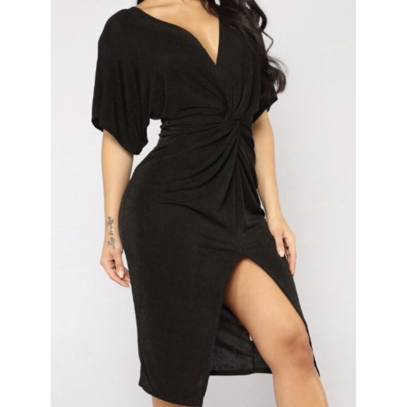 NWT Black Plunge Neck Front Slit Midi Dress 2X Curve