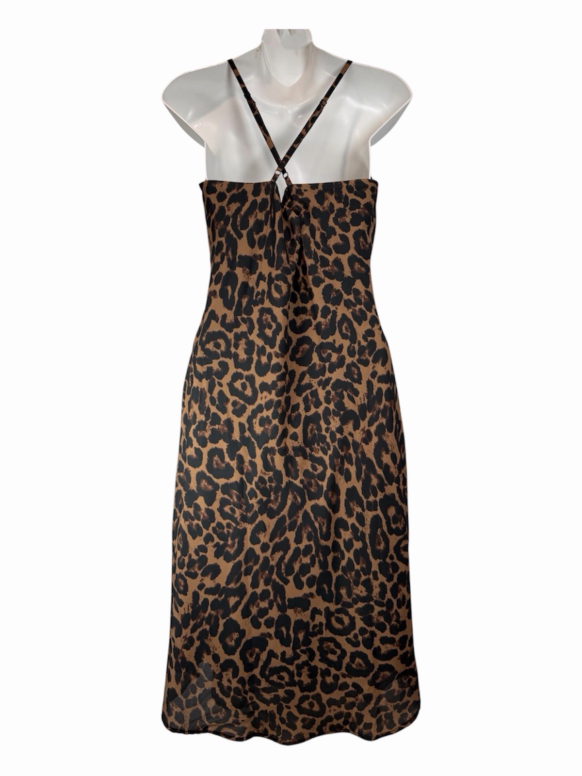 Leopard Print Satin Slip Dress Koko + Mason Midi Cowl Neck S Y2K Adjustable