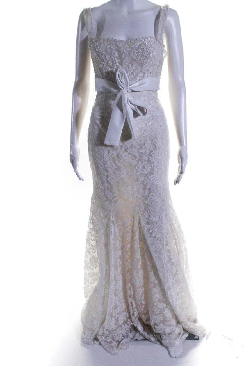 Zuhair Murad Ready To Wear Womens Lace Beaded Wedding Gown White Size Large