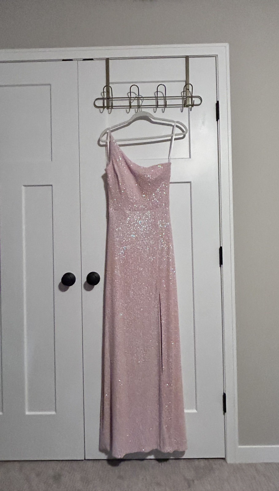 Aqua pink sequin one shoulder slit formal Size 8 NWT NEW $268