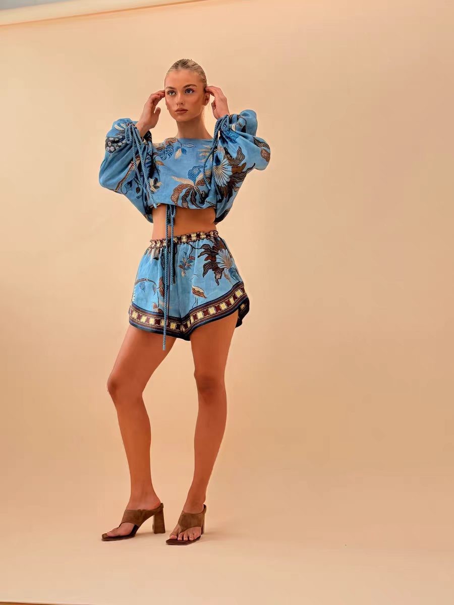 Alemais New Printed Drawstring Waist Top and Shorts