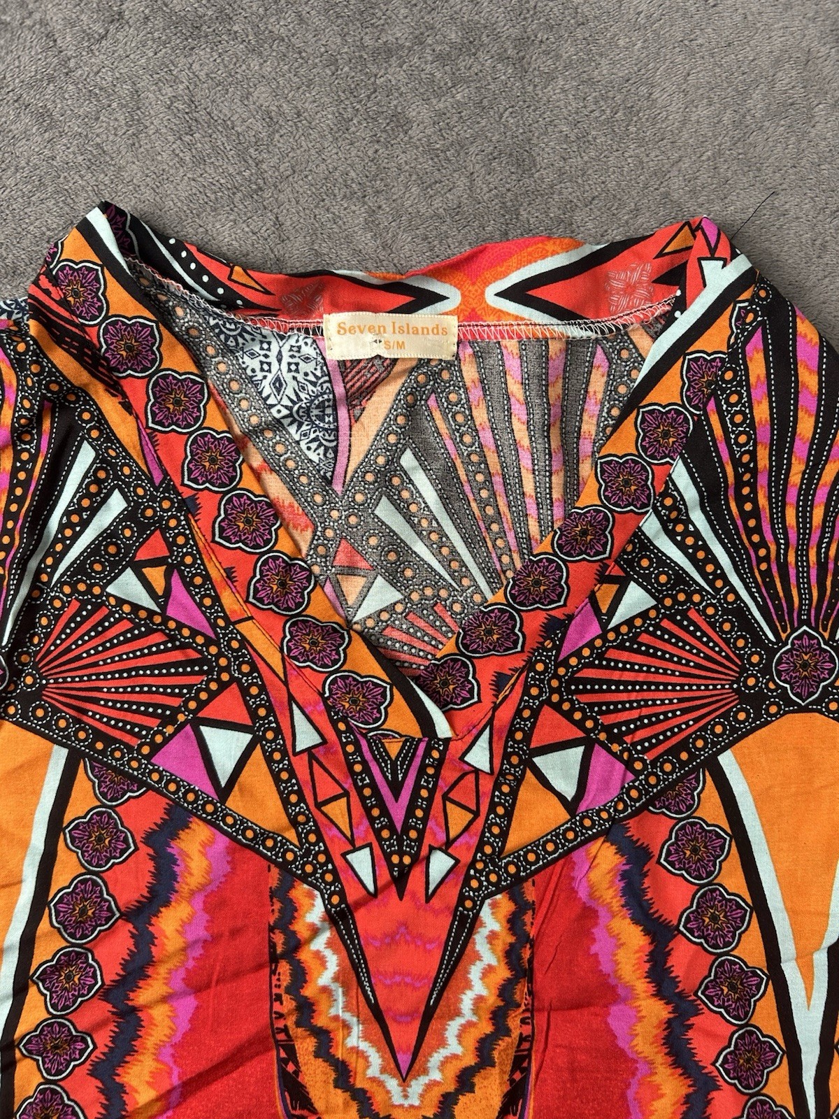 Seven Islands Maxi Length Kaftan Dress African Boho Resort Beach Wear Size S/M