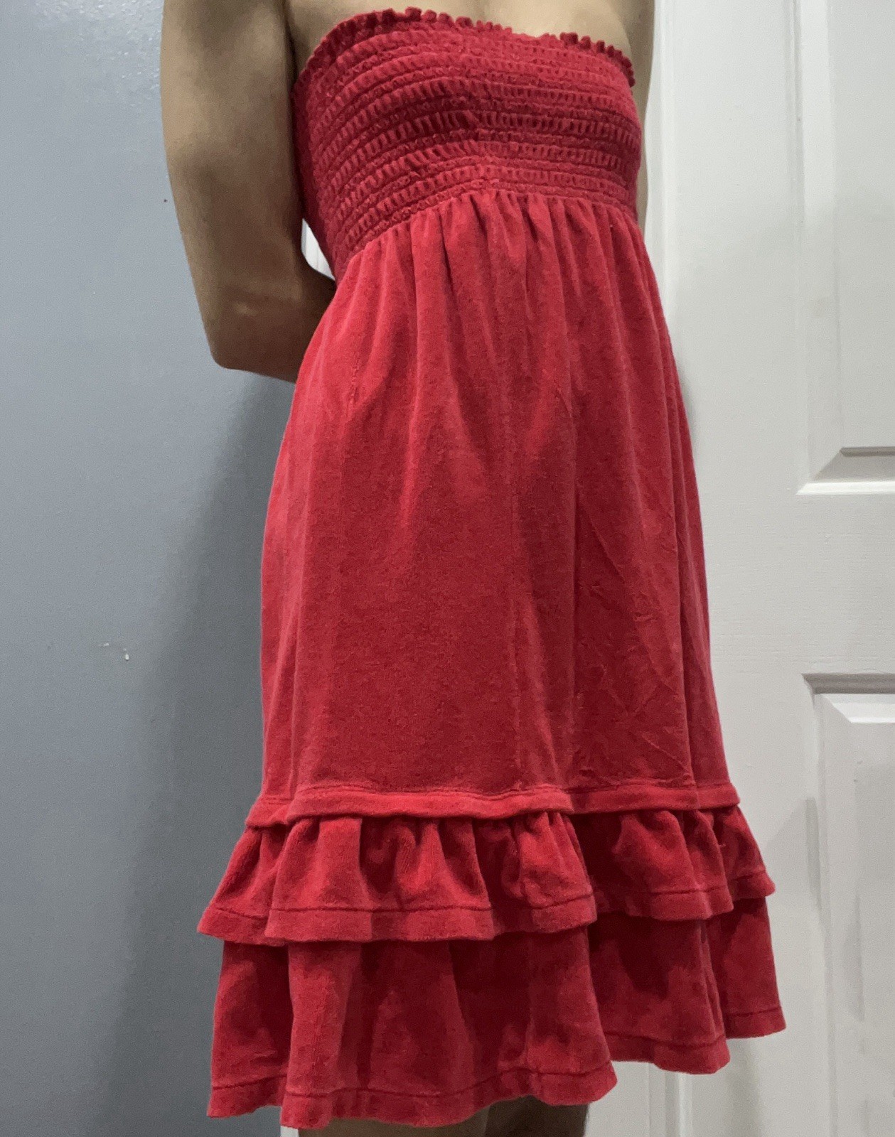 Vintage Juicy Couture Y2K Beach Cover Up Tube Dress Large Red terry cotton