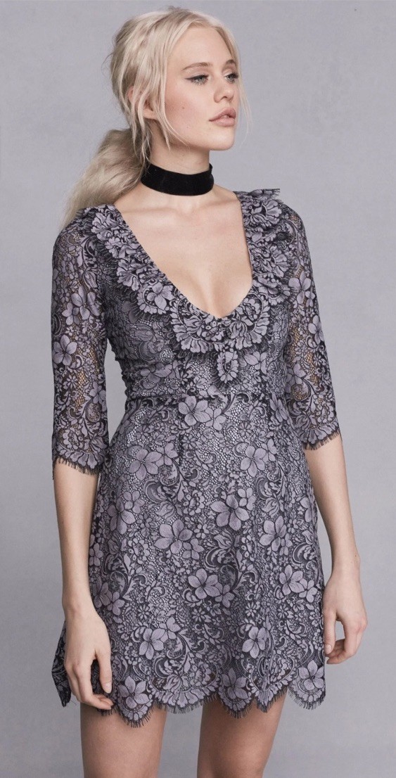 For Love & Lemons Theodora Grey V-Neck Lace Mini Dress M Excellent Condition